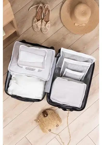 ALAS Bavul Organizer Çizgili: Seyahatlerde Düzeni Sağlayan Çok Boyutlu Pratik Çanta Seti