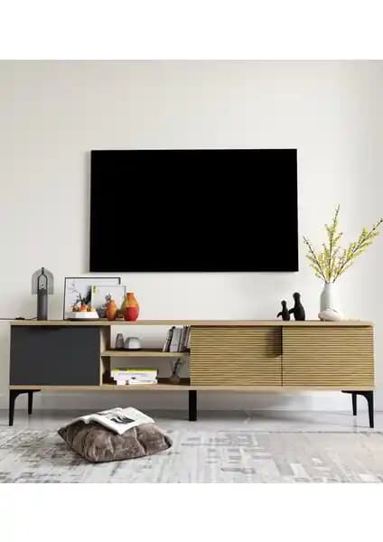 Alonex Tarz Raflı 180 cm Metal Kulp TV Ünitesi Modern ve Şık Tasarım