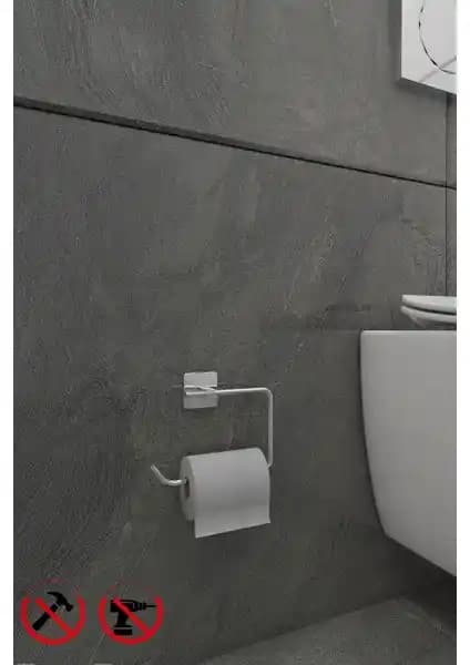 Alper Banyo Scilla Yapışkanlı Kare Krom Tuvalet Kağıdı Askısı Modern ve Kolay Montajlı Banyo Aksesuarı