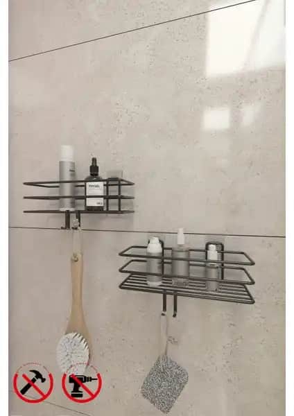 Alper Banyo Yapışkanlı TŞ01 Modern ve Dayanıklı Banyo ve Mutfak Rafı 29 cm uzunlukta