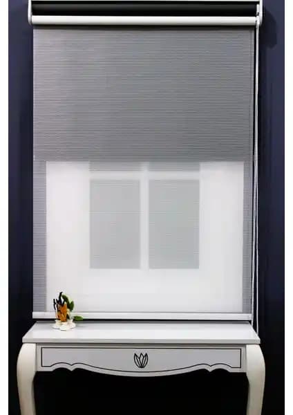 Alpinaz Çift Mekanizmalı Çizgili Tül ve Mat Gri Stor Perde: Modern ve Fonksiyonel Tasarım