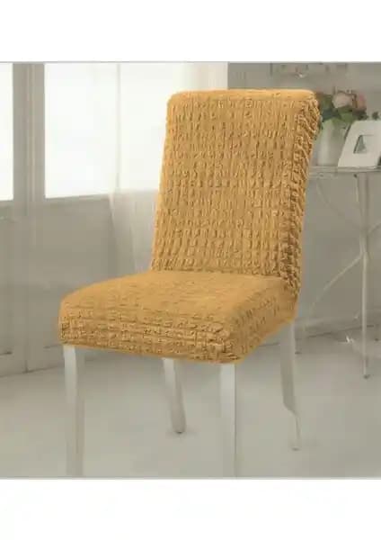 Altın Kelebek Likralı Bürümcük Hardal Sandalye Kılıfı Estetik ve Dayanıklı Tasarım
