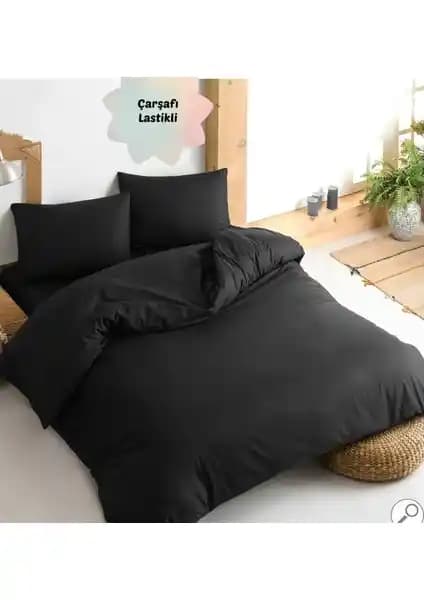 Always Çarşafı Lastikli Siyah Çift Kişilik Nevresim Takımı: Modern ve Şık Yatak Odası Dekorasyonu