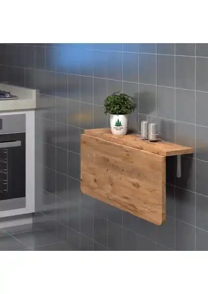 Ankara Orman Ürünleri 90x60 cm Çam MDF Oval Köşeli Katlanabilir Duvara Monte Masa