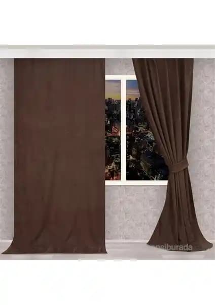 Apolena Kahve Fon Perde: Şık ve Dayanıklı Kadife Görünümlü İç Mekan Perdesi