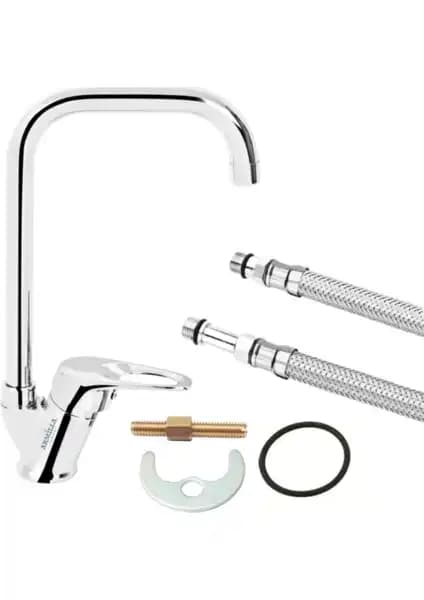 Armilla Köşe Borulu Sıcak Soğuk Su Girişli Modern Mutfak Bataryası Çeşmesi 75-90 karakter