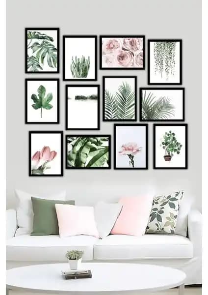 Artavessa 12 Parça Siyah Çerçeve Görünümlü MDF Tablo Seti Modern ve Şık Dekorasyon İçin