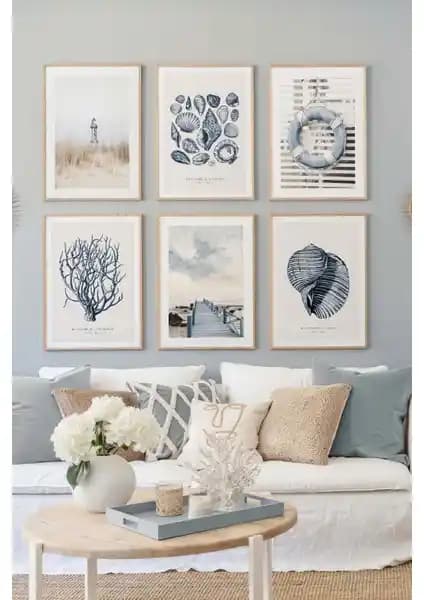 Artavessa 6 Parça Ahşap Görünümlü MDF Tablo Seti Modern ve Şık Dekorasyon İçin Uygun