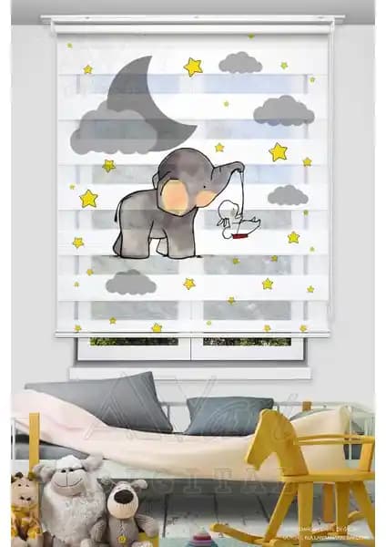 Avart Dijital Sevimli Fil ve Tavşan Baskılı Çocuk Odası Perdesi Renkli ve Pratik Tasarımıyla Dekorasyonu Tamamlar