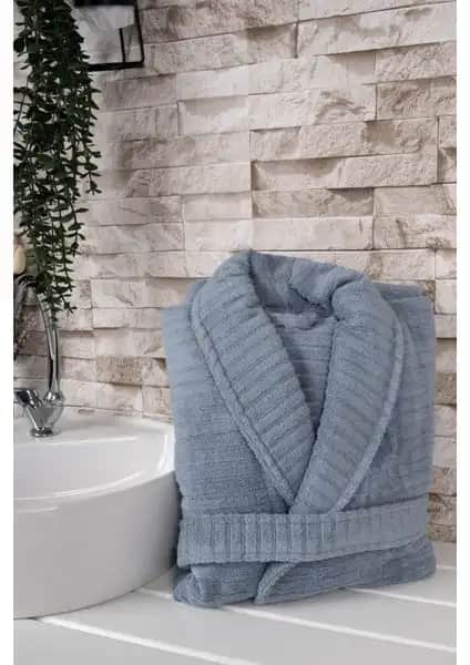 Baveno Home %100 Pamuk Şalyaka Cepli Yetişkin Kadın ve Erkek Bornozları