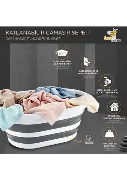 Bee Home Katlanabilir Silikon Çamaşır Sepeti: Geniş Kapasiteli ve Yer Tasarruflu Tasarım