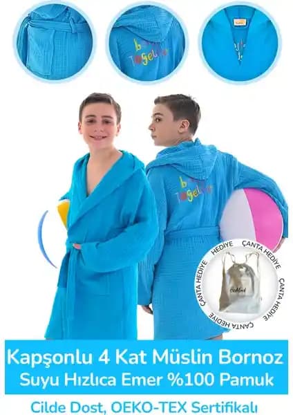 BeeMind Kapşonlu Müslin Çocuk Bornozları Güvenilir ve Konforlu Kullanım Sağlar