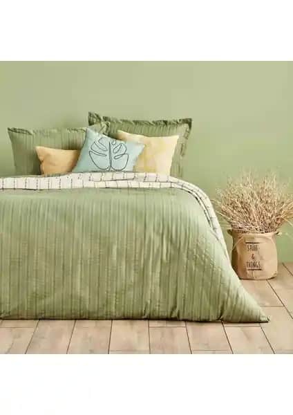 Bella Maison %100 Pamuk Arno Çift Kişilik Nevresim Seti Haki Renkli Estetik ve Konforlu Uyku