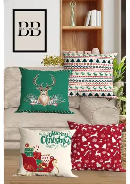 Belle Benoit Çift Taraflı Dijital Baskılı 4'lü Kırlent Kılıfı Seti Ev Dekorasyonuna Şıklık Katar