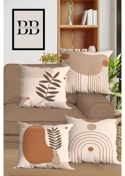Belle Benoit Çift Taraflı Dijital Baskılı 4'lü Kırlent Kılıfı Seti Modern Dekorasyon İçin