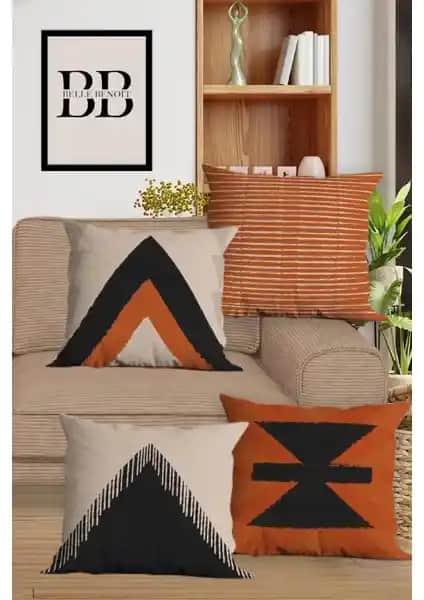 Belle Benoit Çift Taraflı Dijital Baskılı 4'lü Kırlent Kılıfı Seti - Modern ve Şık Dekorasyon İçin