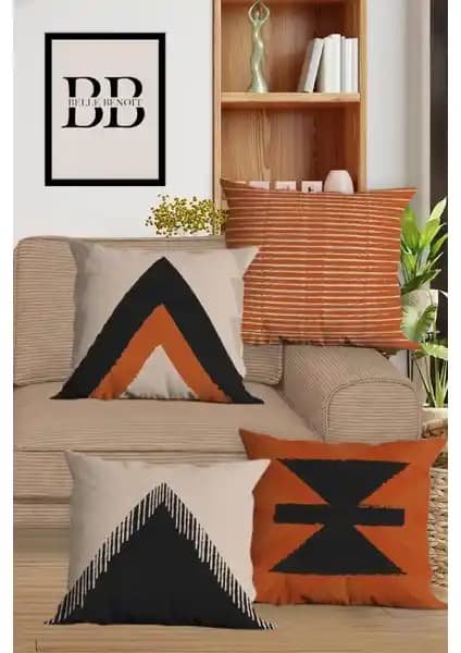 Belle Benoit Çift Taraflı Dijital Baskılı 4'lü Kırlent Kılıfı Seti - Modern ve Şık Dekorasyon İçin