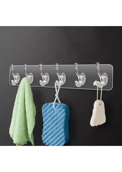 Berev 6'lı Kendinden Yapışkanlı Güçlü Şeffaf Askılık ile Ev ve Ofis Düzeni Sağlama