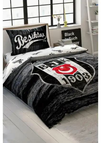 Beşiktaş Lisanslı Wooden Logo Tek Kişilik Nevresim Takımı Modern ve Şık Tasarımıyla Yatak Odası İçin Uygun