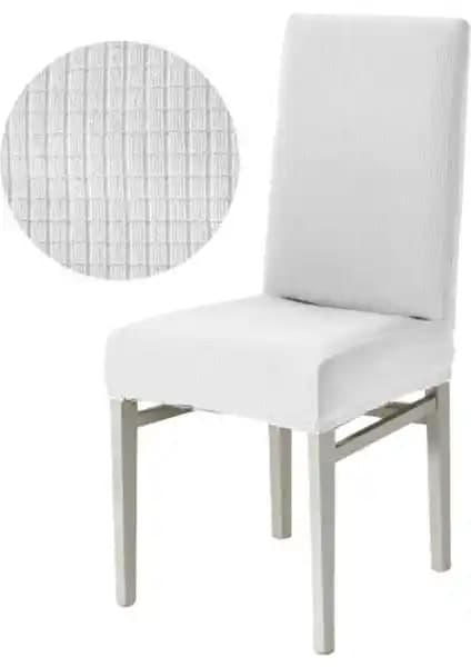 Beyaz Bambu Yıkanabilir Esnek Lastikli Sandalye Örtüsü - Modern ve Dayanıklı Tasarım