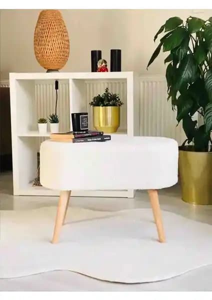 Beylerbeyi Gürgen Ahşap Ayaklı Oval Puf Welsoft Kumaş Modern Oturma Ürünü