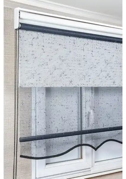 Bizden Perde Brillant Çift Mekanizmalı Antrasit Renkli Modern Tül ve Stor Güneşlik Perde