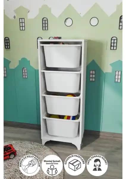 Bofigo 4 Sepetli Çok Amaçlı Oyuncak Dolabı Modern ve Fonksiyonel Tasarım