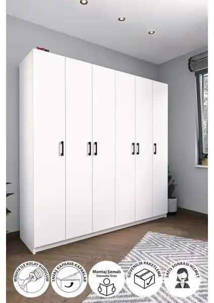 Bofigo 6 Kapaklı 16 Raflı Gardırop Modern ve Fonksiyonel Tasarım Özellikleri