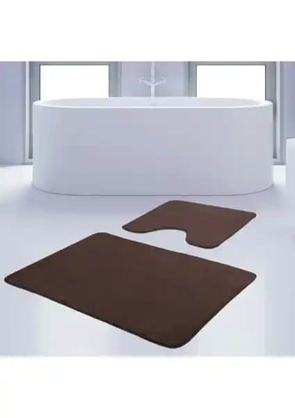 Bonny Home 2'li Kahverengi Kaymaz Taban Banyo Paspası ve Halısı Seti
