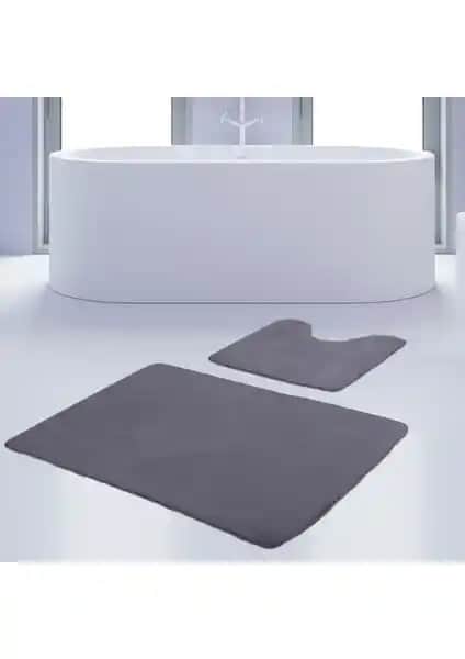Bonny Home 2'li Unicolor Gri Banyo Paspası ve Halısı Seti Modern ve Şık Tasarım