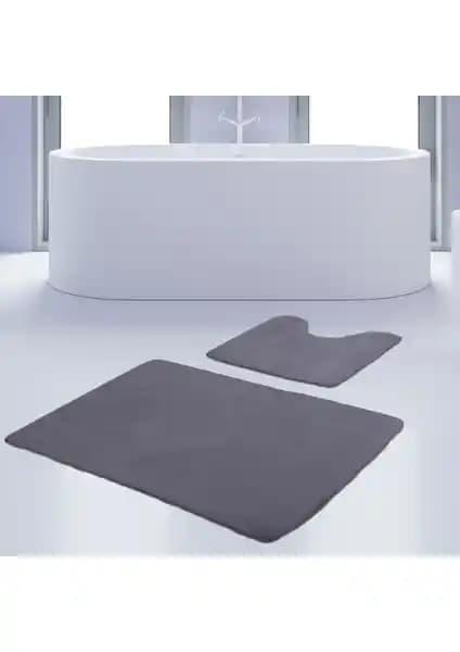 Bonny Home 2'li Unicolor Gri Banyo Paspası ve Halısı Seti Modern ve Şık Tasarım