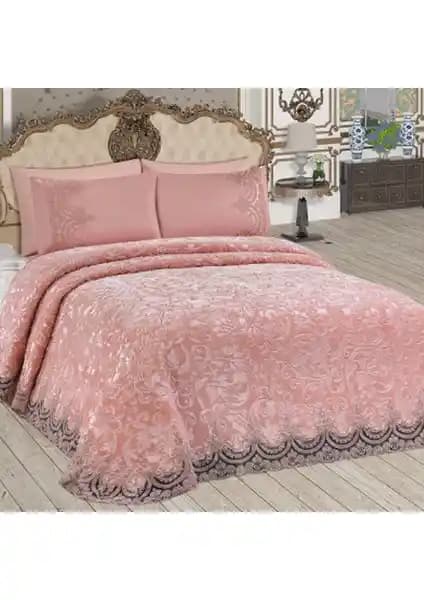 Bonny Home Fransız Dantelli Çift Kişilik Battaniye Takımı Yatak Odası Şıklığı ve Zarafet