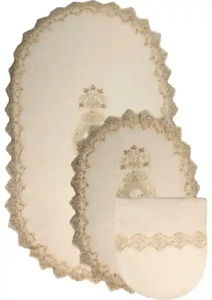 Bonny Home Lisa Krem Dantelli Klozet Takımı ve Banyo Seti Detayları