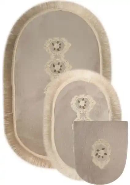 Bonny Home Shems Gri 3'lü Dantelli ve Saçaklı Klozet Takımı ile Banyonuzu Yenileyin