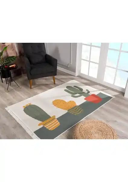 Caretta Home 120x180 Kaktüs Desenli Dokuma Kilim ile Modern ve Şık Dekorasyon Çözümleri