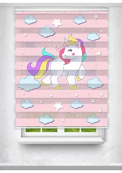 Çocuk Odalarına Renkli ve Eğlenceli Unicorn Temalı Dijital Baskı Perde