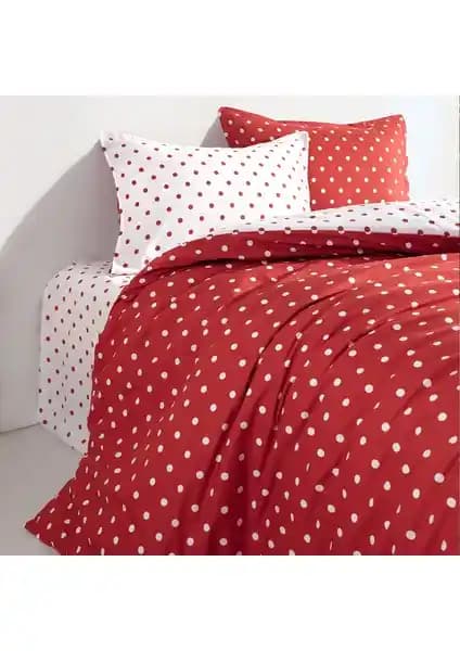 Coté Blanc Dots Kırmızı Ranforce Tek Kişilik Nevresim Takımı Yatak Odası İçin Şık ve Dayanıklı
