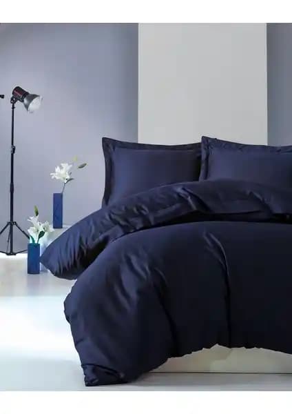 Cotton Box Çift Kişilik Saten Nevresim Takımı Elegante Lacivert Modern ve Şık Tasarım