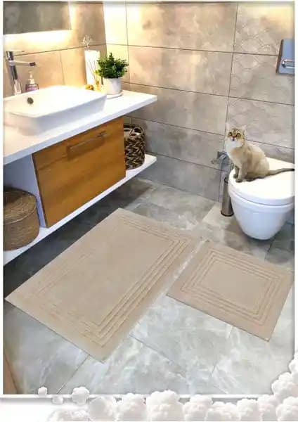 Cotton Crafty %100 Pamuk Dokuma Banyo Paspas Seti Çevre Dostu ve Yüksek Kalite