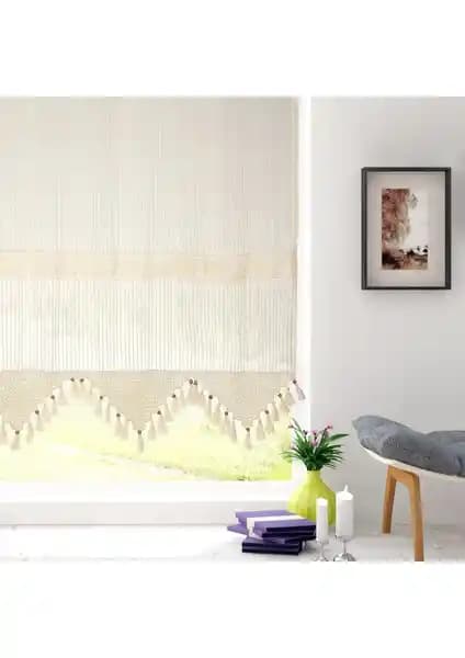 Cotton Studio Pamuklu Ara Güpürlü Natural Çizgili Tül Perde ile Modern ve Otantik Dekorasyon