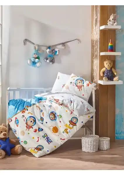 Cottonbox Uzay Temalı Mavi Bebek Nevresim Takımı, Sağlıklı ve Dayanıklı Uyku Seti