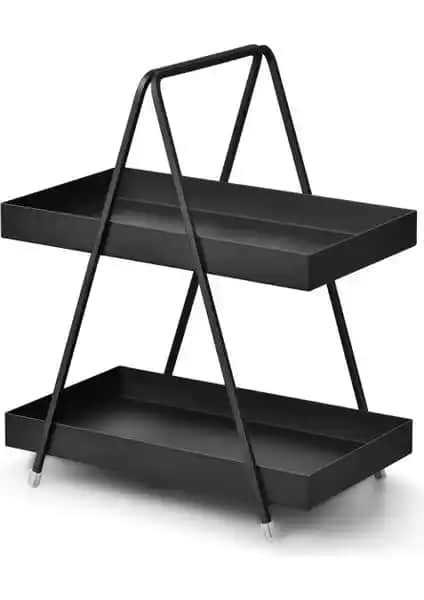 Decorelax Siyah Metal 2 Katlı Raf Modern ve Çok Amaçlı Depolama Çözümü (75-90 karakter)
