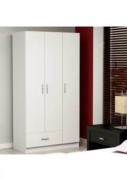 Decorotika Gabi 3 Kapaklı Beyaz Gardırop Modern ve Fonksiyonel Tasarım