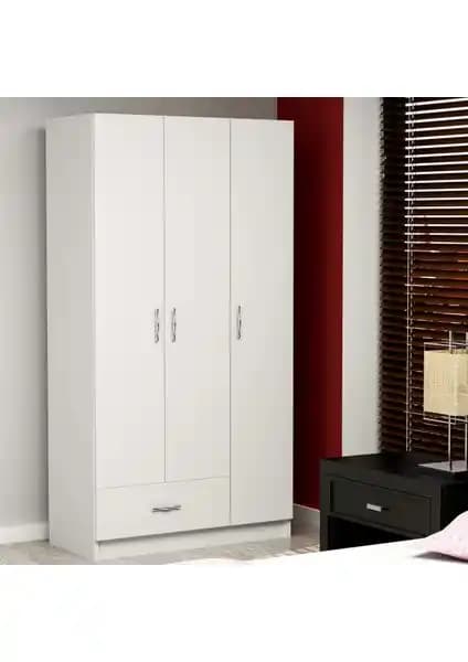 Decorotika Gabi 3 Kapaklı Beyaz Gardırop Modern ve Fonksiyonel Tasarım