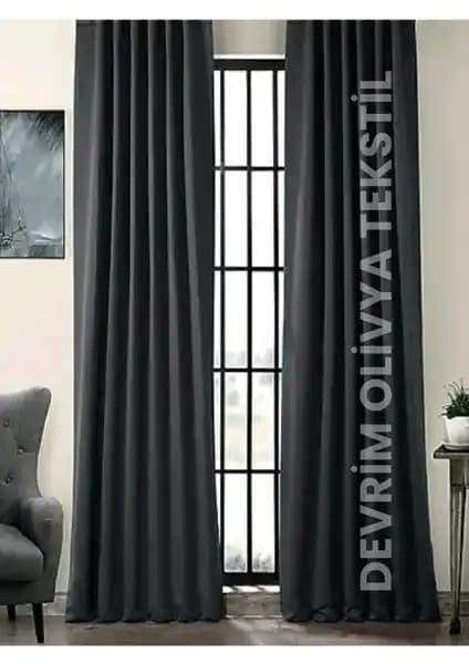 Devrim Olivya Tekstil Lüks Antrasit Blackout Fon Perde Modern ve Şık Tasarım