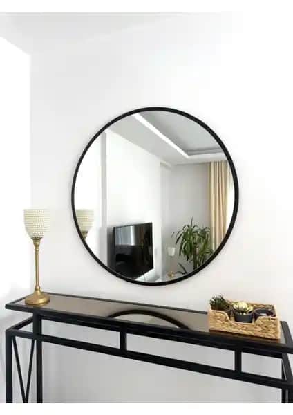Effe Yapı Siyah Metal Çerçeveli 80 cm Yuvarlak Ayna Modern ve Dayanıklı Tasarımıyla Dekorasyonunuza Şıklık Katar