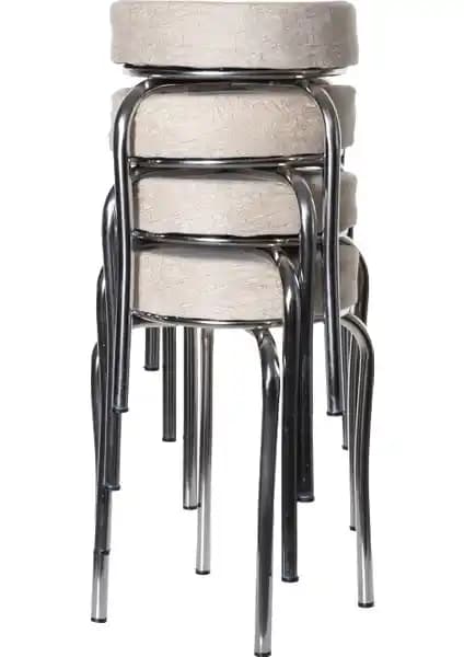 Ekip Metal Tabure Seti Krem Renkli Endüstriyel Tasarım ve Fonksiyonellik