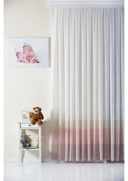 Elenor 1/2,5 Orta Pileli Keten Görünümlü Çocuk Odası Tül Perde Pembe renk seçeneğiyle