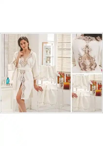 Elvira Home Bambu Havlu ve Fransız Dantelli Bornoz Takımı Seti Şıklık ve Konforu Bir Arada Sunar