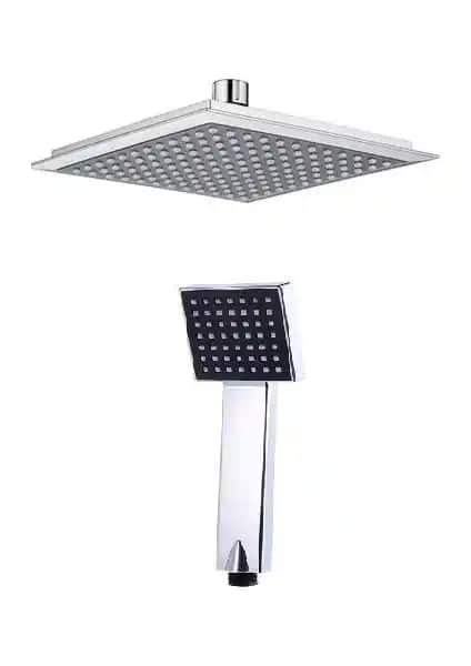 Ens Kare Tepe Duş Başlığı ve El Duşu Krom Siyah Banyo Seti Modern Tasarım ve Yüksek Performans